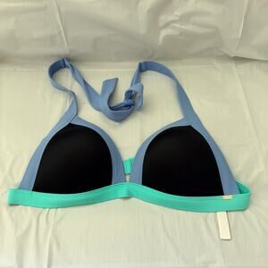 Victoria's Secret PINK XL Halter Bikini Swim Top 145147 Black Blue Bathing Suit